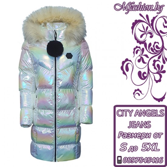 Дълго дамско яке City Angels Jeans, Бял лак Хамелеон, 6879